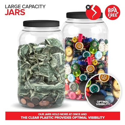 Stock Your Home 1 Gallon Clear Plastic Jars with Lids (1 Pack) 128 oz Wide Mouth Large Jar with Lid, Big Container for Candy, Cookies, Arts & Crafts, Bartender Money Tips, Kitchen & Pantry Storage - size: 1 Gallon