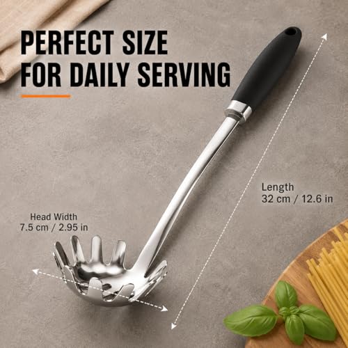 Stainless Steel Pasta Spoon, Spaghetti Server with Teeth, Metal Pasta Fork for Noodles, Linguine, Fettuccine and Macaroni, Dishwasher Safe - color: B-Silver Pasta