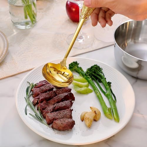 KEAWELL Premium 7.5 inch Luxury Gravy Ladle, 18/10 Stainless Steel, Small Gravy Spoon for Home. Solid and Sturdy, Dishwasher Safe. (1, Gold) - color: Gold