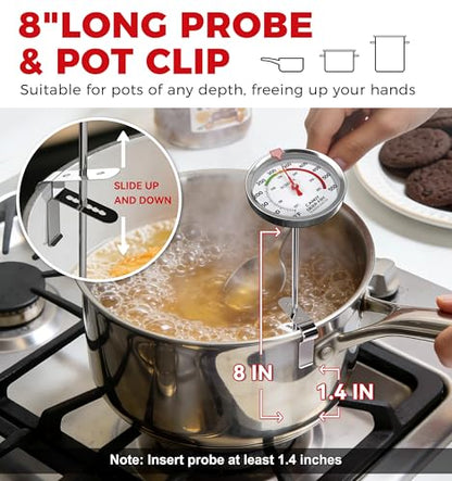 BOMATA 2-Pack Candy Thermometer with Pot Clip, Hands-Free Use, Waterproof IP67 and 2.5" Display Deep Fry Oil Thermometer with NSF Certified, for Cooking, Food, Turkey, BBQ, Grill... Mth400 Silver - color: Silver (Pack of 2)