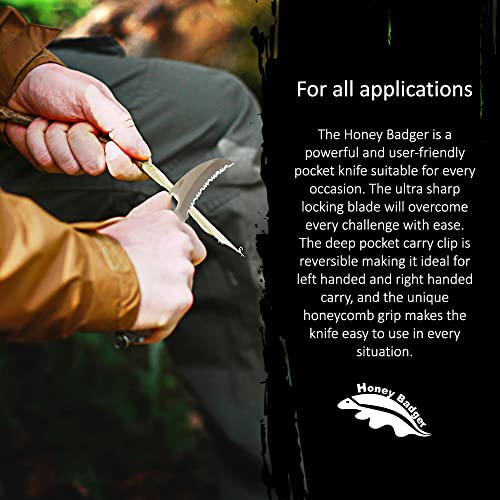Honey Badger Pocket Knife, EDC Claw Hawkbill Folding Utility Knife, EDC Knife with Stainless Steel Blade, Claw Pocket Knives, Reversible Pocket Clip - 3.4" (Claw Serrated Large Tan) - color: Large Claw Serrated Tan