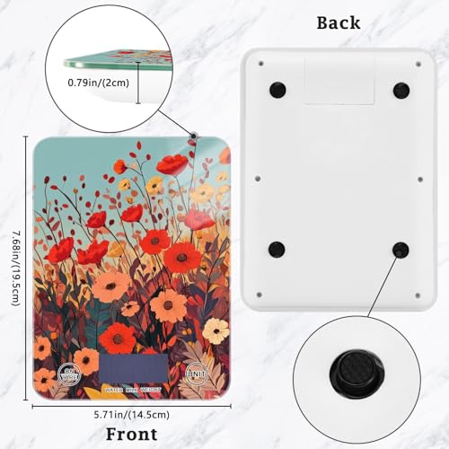 Autumn Poppy Flowers01 Food Scale Kitchen Digital Scale Food Ounces and Grams Dieting Baking Cooking Waterproof Glass Panels LCD Display,4 Units Tare Function - color: Autumn Poppy Flowers01