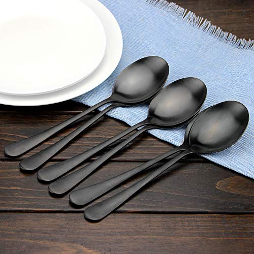Serving Spoons, Matte Black X-Large Spoons, 6 Pieces 9.8 Inches Serving Tablespoons, AOOSY Stainless Steel Solid Buffet Banquet Flatware Kitchen Basics Serving Spoon Big Ladle Spoon - color: 6Pcs-Silver Large Serving Spoons