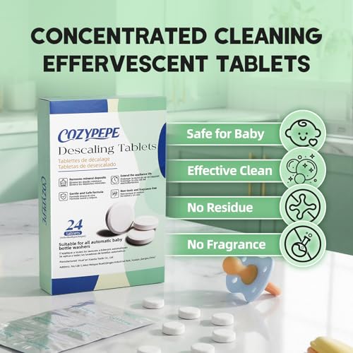 Descaling Tablets for Bottle Washer, 24 Count – Universal Fit Most Bottle Washer Models – Effective for Removing Milk & Limescale, Works with Washer, Warmer, Sterilizer & Formula Maker - size: 24 Count