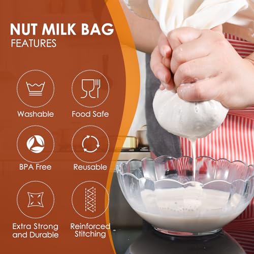 Nut Milk Bag, SANTOW Natural Cheesecloth Bag, 2 Pack 12"x12" 100% Unbleached Cotton Cloth Bag Drawstring Filter for Cheese, Yogurt, Juice, Wine, Cold Brew Coffee and Vegan Milk, Almond Milk Strainer