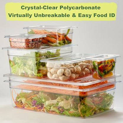 CURTA 6-Pack 1/3 Size 6" Deep NSF Polycarbonate Food Pans with Handled Lids & Drain Trays | Dishwasher & Freezer Safe Clear Container for Prep Tables, Buffet, Salad Bar, Commercial & Home Kitchen - color: 1/3 Size, size: 6" Deep Pan with Lid