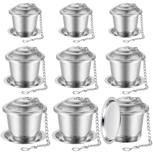 Zopeal 9 Pcs Tea Infuser Stainless Steel Strainer with Extended Chain Hook and Saucer Loose Leaf Steeper Fine Mesh Ball Tea Filter for Brew Spices Seasonings Fits Cup Mug Bottle (3 Sizes) - style: 3 Sizes