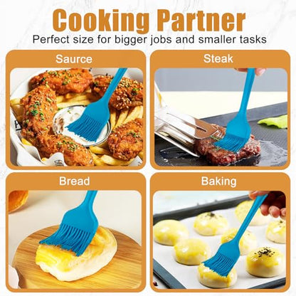Silicone Basting Brush 2 Pcs Pastry Brush for Oil, BBQ, Grill, Sauce Baking Cooking, Dishwasher Safe (Blue) - color: Blue