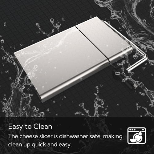 KITCHENDAO Replaceable Wire Cheese Slicer with Board and Measuring Grids,Tightness Adjustable Cheese Slicer, Stainless Steel Metal Cheese Cutter for Block Cheese, Dishwasher Safe, with 2 Extra Wires