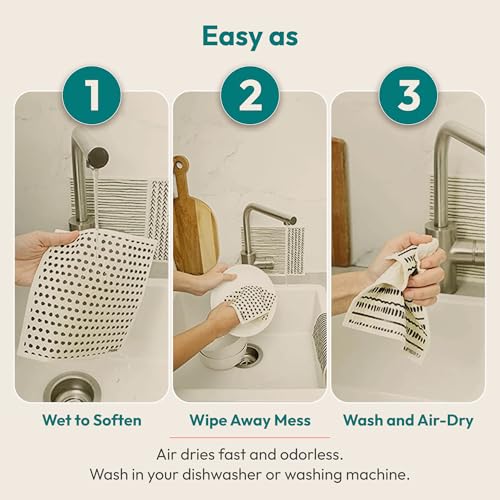 FEBU Swedish Dishcloths for Kitchen | 5 Pack Black Reusable Paper Towels Washable | Swedish Dish Towels | Non-Scratch Cellulose Sponge Cloths | No Odor, Biodegradable Cleaning Cloths - color: Black