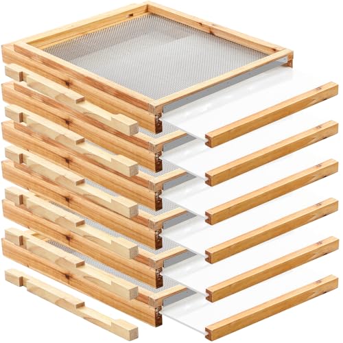 DoubleFill 6 Pcs 10 Frame Beehive Screened Bottoms Board Dipped in Beeswax with Entrance Reducer Beeswax Wood Screeneds Bottom Boards for Beekeeping Supplies (Plastic Screened Bottom Board)