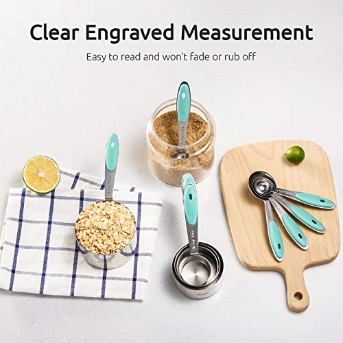 Measuring Cups : U-Taste 18/8 Stainless Steel Measuring Cups and Spoons Set of 10 Piece, Upgraded Thickness Handle(Aqua Sky) - color: Aqua Sky