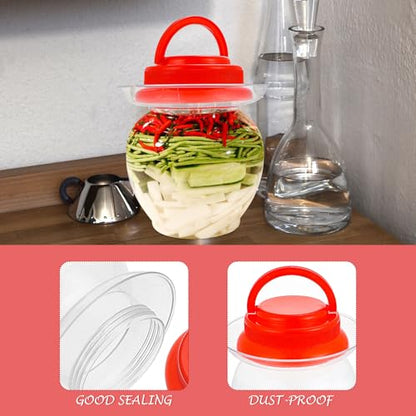 Ipetboom Large Capacity Pickle Jar 1l Plastic Food Storage Jar with Red Airtight Lid Kimchi Container for Kitchen and Household Use