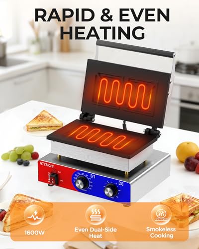 Commercial Sandwich Press, 110V Electric Sandwich Maker w/Adjustable Temp 0–550°F & Timer, Stainless Steel Panini Press Sandwich Maker w/Non-Stick Plates, Makes 2 Grilled Cheese Sandwiches - style: 4 slice