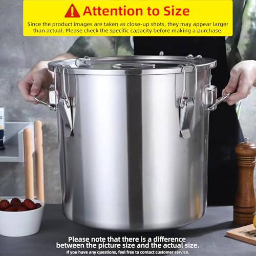 304 stainless steel food storage containers with lids lock clips airtight container large airtight for rice flour sugar grain coffee bean storage containers Kitchen jar (5.55gal/21L) - size: 5.55gal