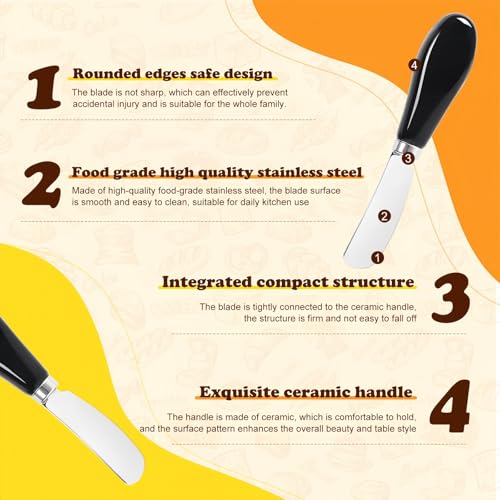 Butter Spreader Knife Set, 2-Pack Stainless Steel Cheese and Butter Knives with Ceramic Handle, Dishwasher Safe, for Soft & Hard Cheese, Jam, Cold Butter (black) - color: black
