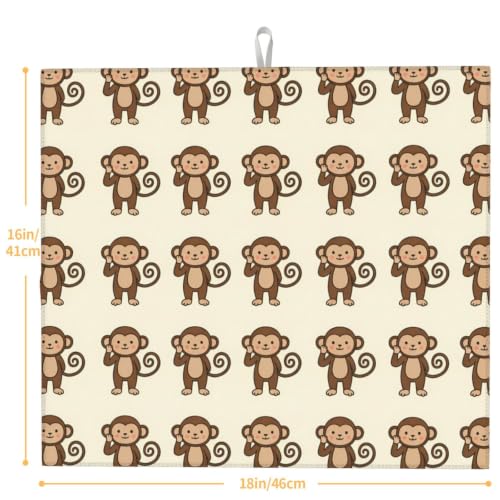 Cartoon Monkeys Dish Drying Mats for Kitchen Counter, Super Absorbent Microfiber Drainer Pad, Washable Reversible Appliance Protector, Everyday Kitchen Must-Have, 16x18 Inch - color: Cartoon Monkeys