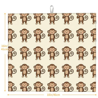 Cartoon Monkeys Dish Drying Mats for Kitchen Counter, Super Absorbent Microfiber Drainer Pad, Washable Reversible Appliance Protector, Everyday Kitchen Must-Have, 16x18 Inch - color: Cartoon Monkeys