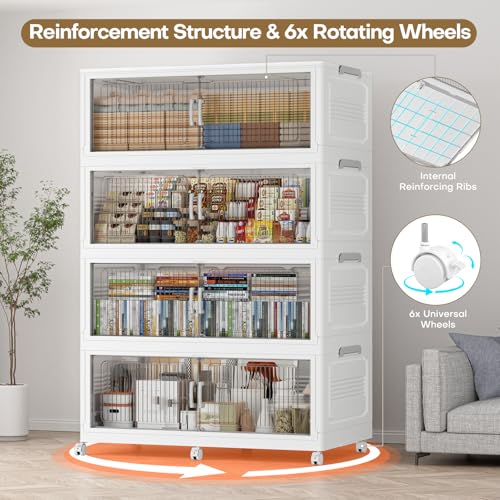 Extra Large Stackable Storage Bins with Lid, 210Gal/840QT Foldable Collapsible Storage Box with Doors, Wheels and Drawers, Plastic Closet Organizer Container for Kitchen, Bedroom, Dorm, 3Pack - size: 70Gal-3Pack
