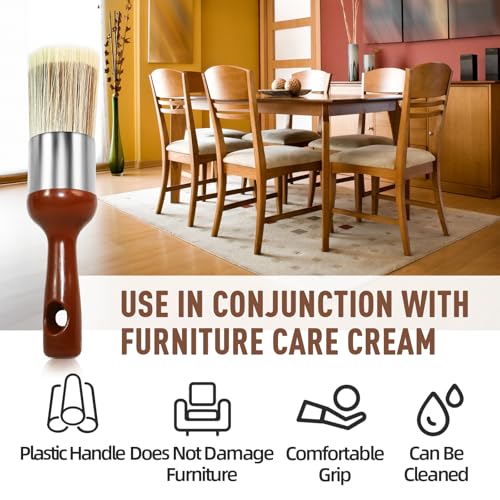 Horse Hair Brush for Leather and Furniture Salve - Durable Wax Brushing Tool with Comfortable Handle for Home Leather Cleaning （Long Handle） - size: Large