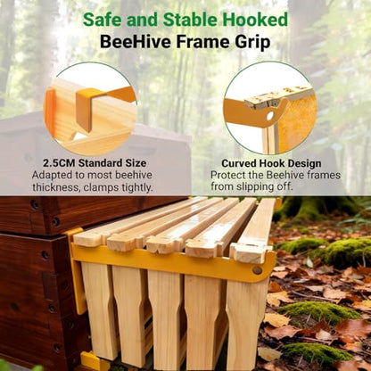 Bee Hive Stand, 2 Pcs Bee Frame Holder, Yellow Stainless Steel Beehive Frame Perch, Beehive Inspection Bracket, Beekeeping Supplies for Honey Harvesting & Inspection, Bee Hives Boxes Starter Kit - color: YellowA-2pcs