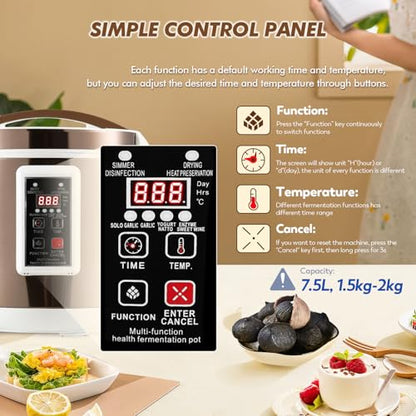 Moongiantgo 7.5L Black Garlic Fermenter, Automatic Intelligent Control Garlic Fermenter Natto, Yogurt, Kimchi, Wine Fermenter Machine, Garlic Cooker with Precise Time Temperature Control, 110V (Brown) - color: Brown