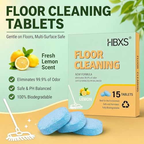 Floor Cleaning Tablets, Lemon Scent, 15 Count | Fast Dissolving Floor Cleaner | No Sticky Residue | Safe for Pets & Kids | For Tile, Vinyl, Laminate & Hardwood Floors