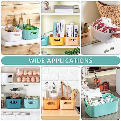 Wenqik 12 Pcs Small Plastic Storage Bins Basket with Handles Toy Organizers Pantry Basket Containers for Shelves Home Cupboard Kitchen Office Bathroom Organization Box(bright, 9.6 x 6.3 x 3.9 Inch)