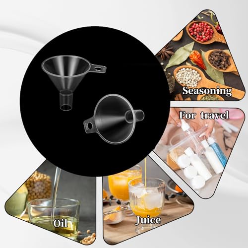 Small Funnels, 4 Pcs 2.56'' Funnels for Kitchen Use Filling Bottles Mini Clear Funnel for Filling Small Bottles Tiny Funnel for Lab, Kitchen, Water Bottle, Powder Oils