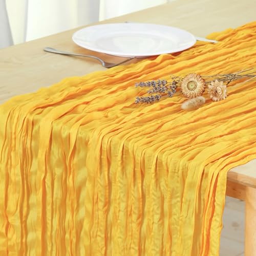 Gold Cheesecloth Table Runner 120 Inch 10FT Yellow Cheese Cloth Fabric Runners 1 Pack for Spring Home Decor, Birthday, Banquet, Wedding Decoration - color: Gold