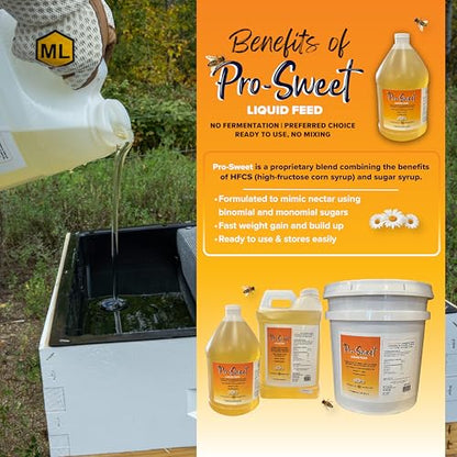 Mann Lake Pro-Sweet Liquid Bee Feed, Prevents Crystallization & Fermentation, Ideal for Nectar Dearth and Cool Seasons, Beekeeper Essential, Healthy Colony, 2.5-Gallon Jug - size: 318 Fl Oz (Pack of 1)
