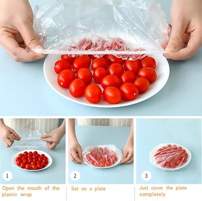100 Plastic Wrap Bowl Covers Bread Proofing For Food Sourdough Bread Baking Rising Elastic Reusable Plate Covers Outdoor Food Fresh Keeping Bag Shower Cap Hair Deep Conditioning,BPA Free,Thicker Serie