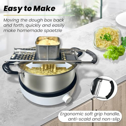 Spaetzle Maker, Premium Grade Stainless Steel Spaetzle Press and Spider Strainer, Efficient Homemade Spaetzle and Knoepfle, Dishwasher Safe Spaetzle Noodle Maker for Pots Up to 30 CM - style: Spaetzle Maker and Spider Strainer