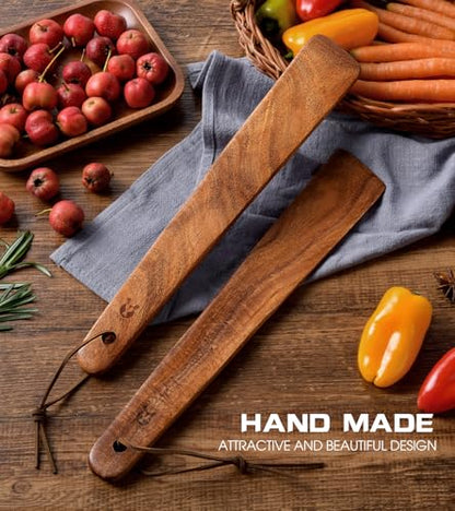 12 inch Teak Wooden Spatula for Cooking, Small Wood Flipper, Egg Scraper, Flat Wood Turner, Multipurpose Wooden Cooking Utensils, Spatulas Spoons Perfect for Flipping, Scraping & Turning, Set of 2 - size: 2PCS Wooden Spatula