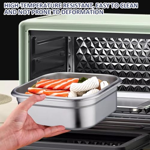Stainless Steel Food Storage Containers, 2PCS Stainless Steel Containers with Lids, 1.8L Airtight Marinade Container with Handle & Buckle Oven Safe for Roasting, Brining, Meal Prep, Storing
