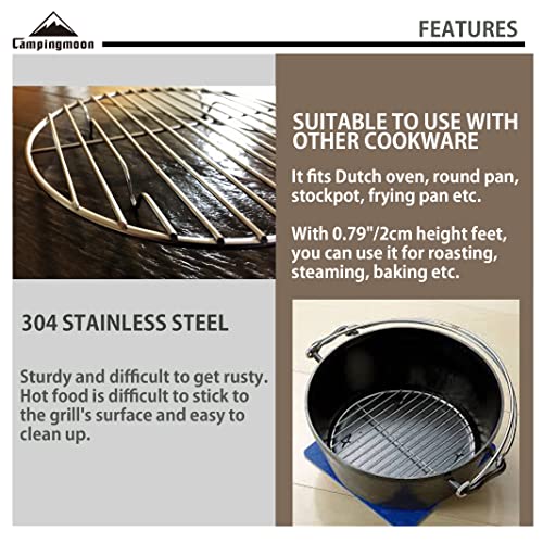 CAMPINGMOON Round Roasting Baking Steaming Cooling Rack Cooking Grid Grill Stainless Steel Fits for Dutch Oven (Diameter φ6.7inch, W17) - color: Dia 6.7 inches, W17