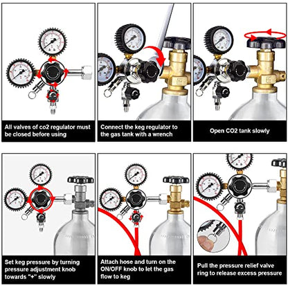Gancowise CGA-320 Keg Regulator, Dual Gauge CO2 Pressure Regulator with 2 Swivel Nut 1/4’’ & 5/16’’ Barb, 0-60 PSI Working Pressure & 0-3000 PSI Tank Pressure