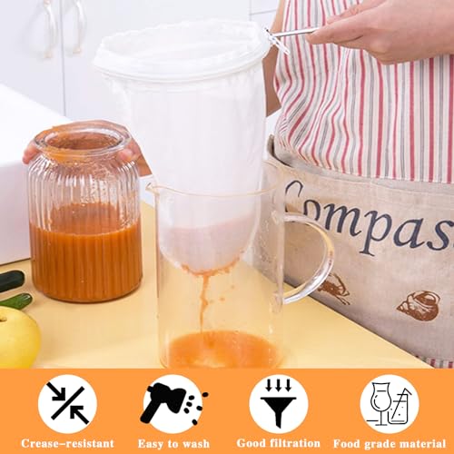 Ultra Fine Mesh Strainer with Stainless Steel Handle, Reusable Food Grade Juice Strainer, Cheesecloth Strainer with Zipper for Nut Milk, Coffee, Butter, Juices and Cheese (Medium) - size: Medium