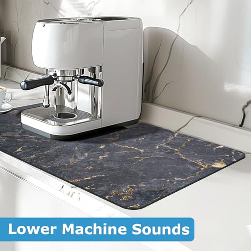 Dish Drying Mat Coffee Bar Mat for Kitchen Counter, Absorbent Dish Rack Pad Hide Stain with Non-slip Rubber Backed Coffee Accessories Fit Under Espresso Machine Maker Black Marble 22.83"x14.96"
