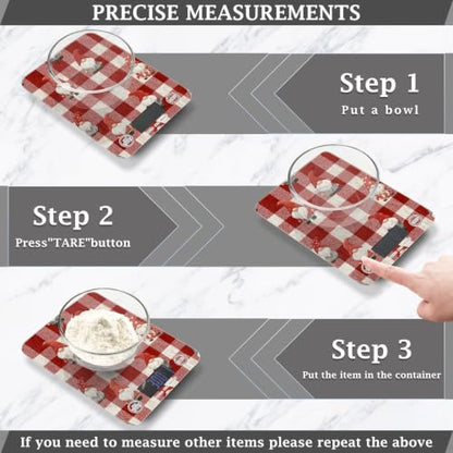 Food Scale Kitchen Digital Scale Food Ounces and Grams Dieting Baking Cooking Waterproof Glass Panels LCD Display,4 Units Scale Tare Function Checkered Red - color: Valentines Love Heart