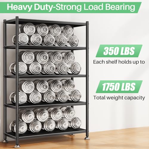 PXRACK Metal Shelving for Storage, 5 Tier Adjustable Kitchen Storage Shelves with Wheels, Shelving Unit Bookshelf Utility Shelf Metal Storage Rack for Garage Pantry Closet Laundry, 35.8"x13"x59.65" - size: 35.8"L x 13"W x 59.65"H