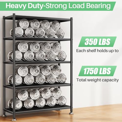 PXRACK Metal Shelving for Storage, 5 Tier Adjustable Kitchen Storage Shelves with Wheels, Shelving Unit Bookshelf Utility Shelf Metal Storage Rack for Garage Pantry Closet Laundry, 35.8"x13"x59.65" - size: 35.8"L x 13"W x 59.65"H