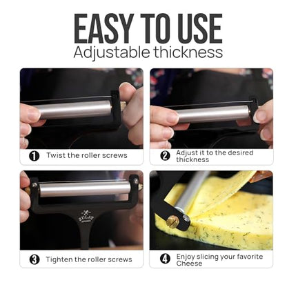 Zulay Kitchen Stainless Steel Wire Cheese Slicer - Adjustable Hand Held Cutter with 2 Extra Wires - Premium Cheese Shaver For Mozzarella, Cheddar, Gruyere - Black - color: Matte Black