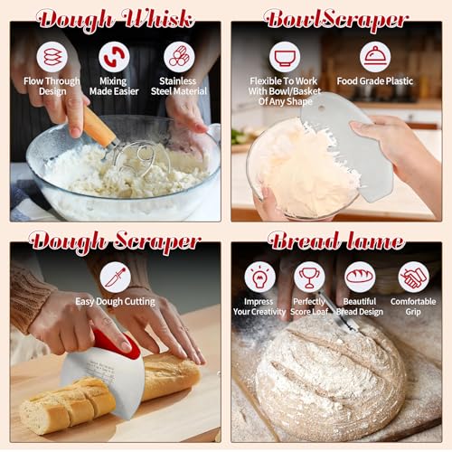 Sourdough Starter Kit,Gift for Bakers Sourdough Bread Baking Supplies,34oz Starter Jar, 2 Cotton Rope Proofing Baskets & More for Sourdough Starter Bread Making Baking Fermentation