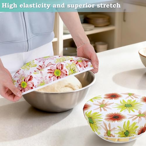 2 Large Reusable Beeswax Bowl Covers for Bread Proofing, 10/12 Inch Elastic Beeswax Wraps Cotton Cloth Sourdough Bowl Covers for Proofing Baskets, Mixer Bowls, Food Storage Containers - color: Daisy
