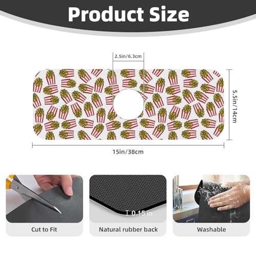 Fries Faucet Mat For Kitchen Sink, Absorbent Countertop Protector, Quick Dry Sink Splash Guard Pad, Waterproof Draining Mat 15" X 5.5" - color: Style 5