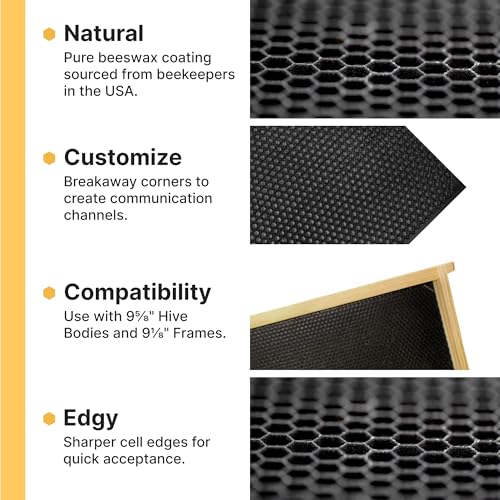 Mann Lake 8 1/2" Waxed Rite-Cell Foundation, Easy Install Bee Hive Frames, Durable & Bee Friendly Brood Chamber Essential, Withstands Heavy Extracting, Case of 100, Black - color: Black