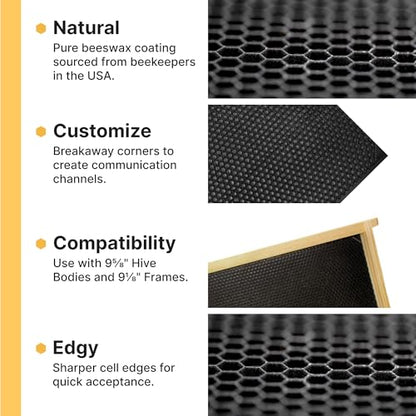 Mann Lake 8 1/2" Waxed Rite-Cell Foundation, Easy Install Bee Hive Frames, Durable & Bee Friendly Brood Chamber Essential, Withstands Heavy Extracting, Case of 100, Black - color: Black