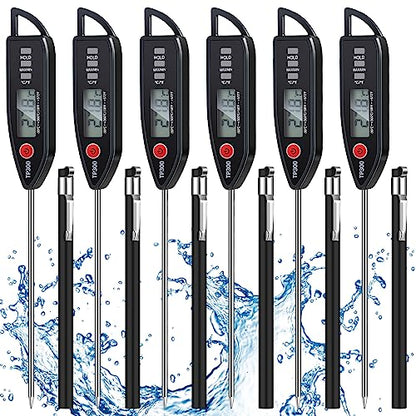 Copkim 6 Set Waterproof Food Thermometer for Water, Liquid, Candle and Cooking Digital Meat Thermometer with Long Probe Instant Read for Kitchen BBQ Grill Candy (Black) - color: Black