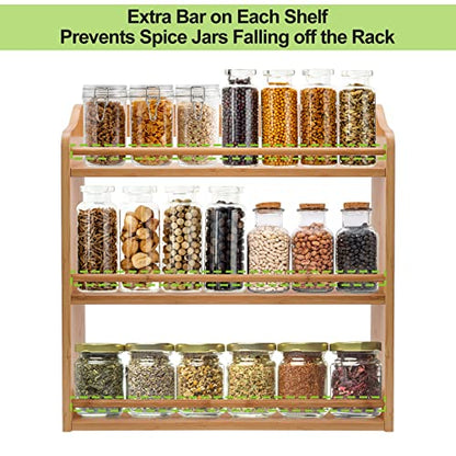 3 Tier Bamboo Spice Rack, Seasoning Jars Rack Shelf Spice Organizer for Kitchen Counter or Wall Mounting - style: Tiered Shelf